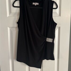 Chic Black Sleeveless Blouse with Rhinestone Accent